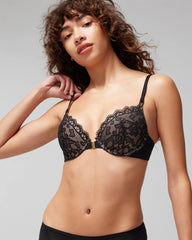 Push-Up Front-Close Bra with Lace - BLACK | Soma near me