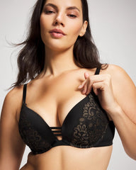 Push-up Plunge Bra with Lace - BLACK W/ GOLD FILL | Soma sale
