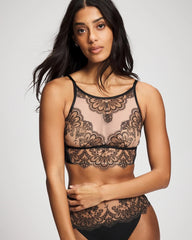 Tattoo Lace Embroidered High Neck Bralette - BLACK W/ SANDALWOOD | Soma sale