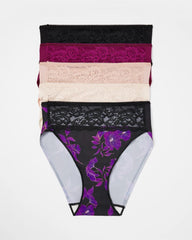 Edge High-Leg Brief Panty with Lace 5 Pack - POMEGRANATE WINE MULTI PK | Soma for sale