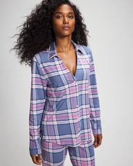 Long-Sleeve Notch Collar Pajama Top - PRETTY PLAID SUNDOWN | Soma on sale