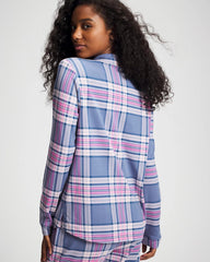 Long-Sleeve Notch Collar Pajama Top - PRETTY PLAID SUNDOWN | Soma on sale