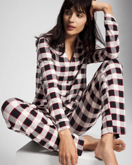 Long-Sleeve Notch Collar Pajama Top - DREAMSCAPE PLAID BLACK | Soma sale