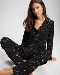 Long-Sleeve Notch Collar Pajama Top - STELLAR SCENE BLACK/FOIL | Soma Online