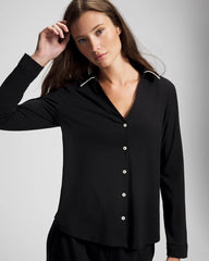 Long-Sleeve Notch Collar Pajama Top - BLACK | Soma outlet