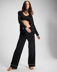 Long-Sleeve Notch Collar Pajama Top - BLACK | Soma outlet