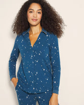 Long-Sleeve Notch Collar Pajama Top - INTO THE NIGHT BLUE | Soma discount