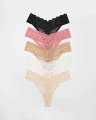 Thong Panty with Enchanting Lace 5 Pack - ANTIQUE PINK MULTI PACK | Soma Online