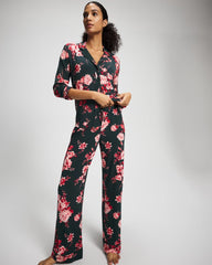 Cool Nights Long Sleeve Notch Collar with Piped Placket Pajama Top - COTTAGE FLORAL GREEN | Soma Online