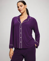 Long Sleeve Notch Collar w/ Piped Placket Pajama Top - BLACKBERRY | Soma Online