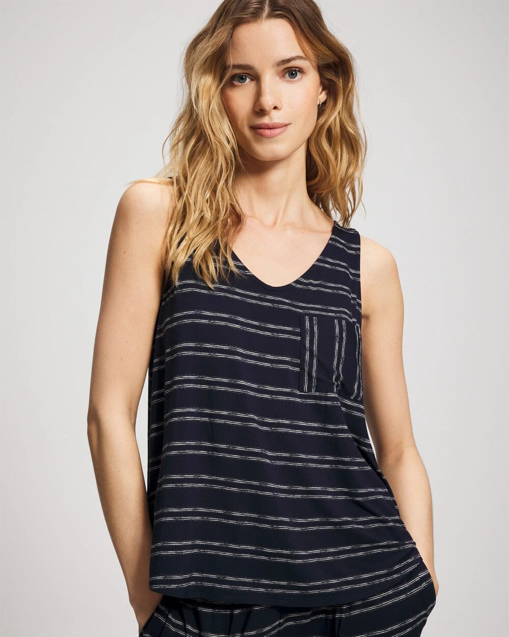 V-Neck Pajama Tank - BOHO STRIPE NAVY | Soma on sale