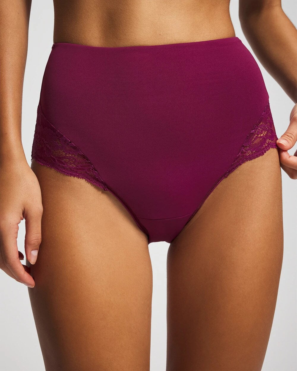 Tummy High-Waist Brief Panty with Lace - POMEGRANATE WINE | Soma outlet