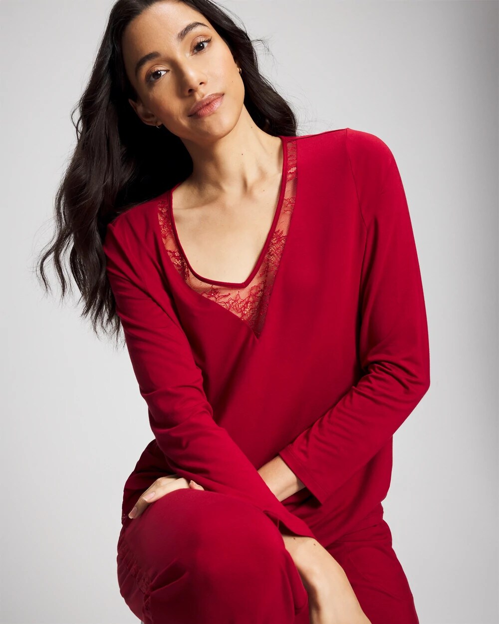 Lace Long Sleeve Pajama Top - PAINT THE TOWN RED | Soma discount