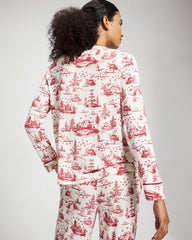 Piped Long-Sleeve Notch Pajama Top - ENCHANTED TOILE CHAMPAGNE | Soma near me