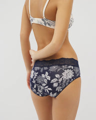 Embraceable Hipster Panty with Crochet Lace Waist - MEANDERING GARDEN M NAVY | Soma for sale