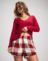 Velvet Piped Boxer Pajama Short - WINTER PLAID RED | Soma near me