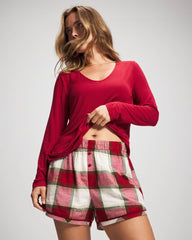 Velvet Piped Boxer Pajama Short - WINTER PLAID RED | Soma near me