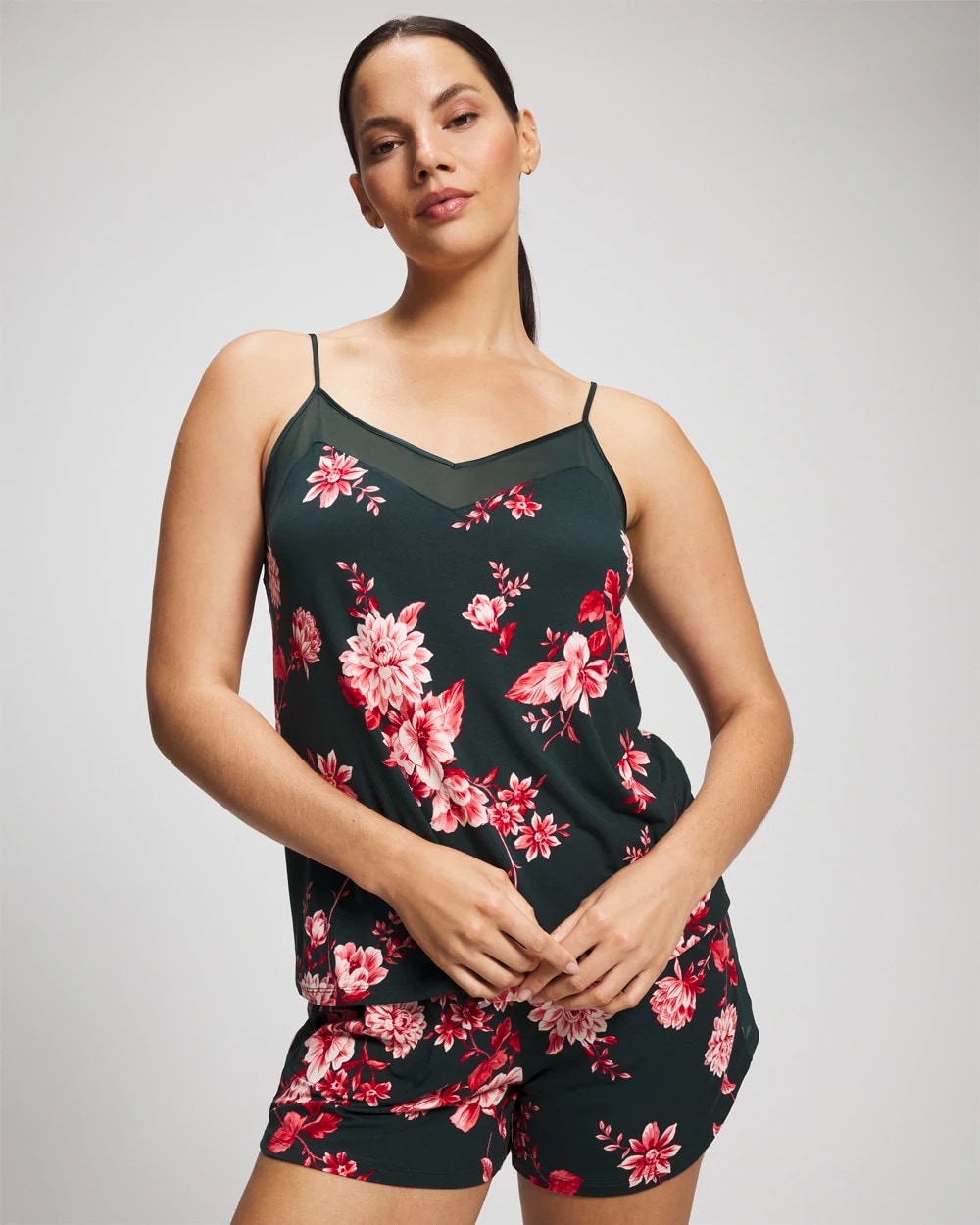 Mesh Trim Pajama Cami - COTTAGE FLORAL GREEN | Soma for sale