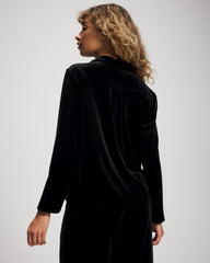 Velvet Long Sleeve Notch Collar Pajama Top - BLACK | Soma sale