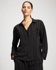 Shadow Stripe Long Sleeve Pajama Notch Collar Top - BLACK | Soma near me