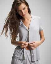 Solid Short Sleeve Notch Collar Pajama Top - HEATHER OPAL GRAY | Soma near me