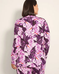 Long-Sleeve Printed Notch Collar Pajama Top - COURTING CRANES BLKBRY | Soma Online