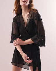 Robe with Mesh and Lace - BLACK | Soma on sale