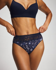 Edge High-Leg Panty with Lace - BOTANICAL TILE NAVY M | Soma on sale