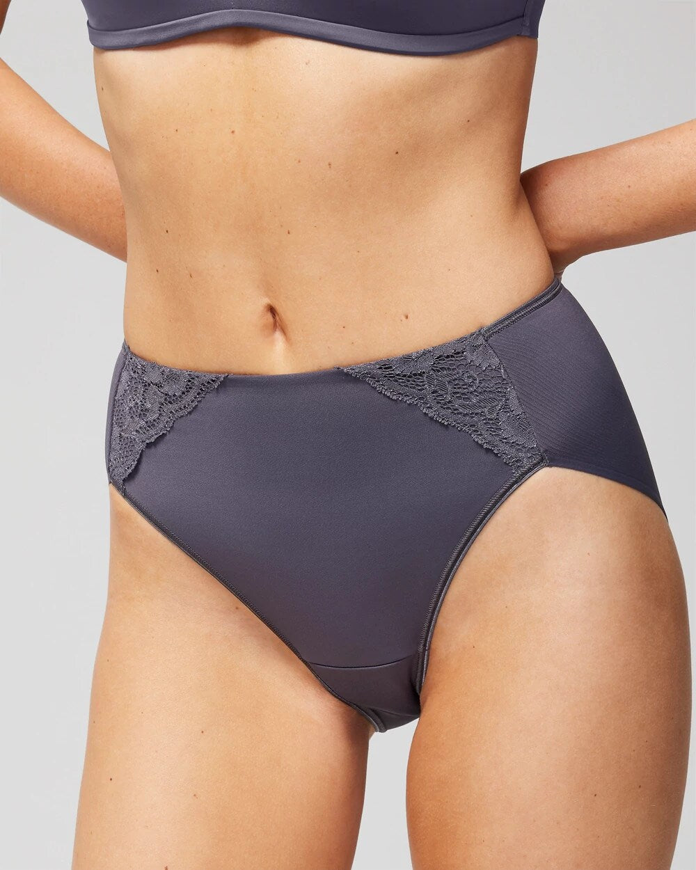 Tummy High-Leg Brief Panty with Lace - GRAY INK | Soma on sale