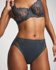 High-Leg Brief Panty with Sensuous Lace - PETROL W GREEN MIST | Soma Online