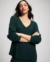 Cozy Waffle Long Sleeve V-Neck Pajama Top - GREEN JOLIE | Soma Online