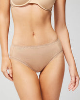 Cotton High-Leg Brief Panty with Lace Trim - WARM AMBER | Soma Online