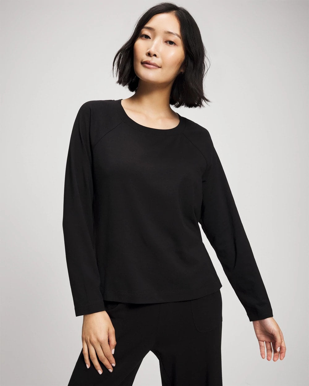 Most Loved Cotton Long Sleeve Pajama Tee - BLACK | Soma Online