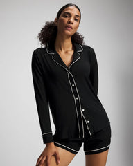 Long-Sleeve Notch Collar Pajama Top - BLACK | Soma discount