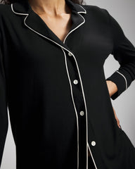 Long-Sleeve Notch Collar Pajama Top - BLACK | Soma discount