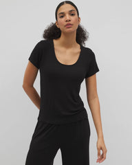 Lightweight Rib Knit Short Sleeve Pajama Tee - BLACK | Soma Online