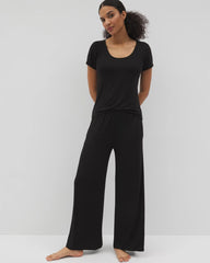 Lightweight Rib Knit Wide Leg Pajama Pants - BLACK | Soma outlet