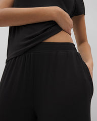 Lightweight Rib Knit Wide Leg Pajama Pants - BLACK | Soma outlet