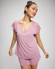 Short Sleeve Lace Pajama Tee - LILAC WINE | Soma Online