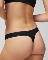 Cotton Thong Panty with Lace Trim - BLACK | Soma for sale