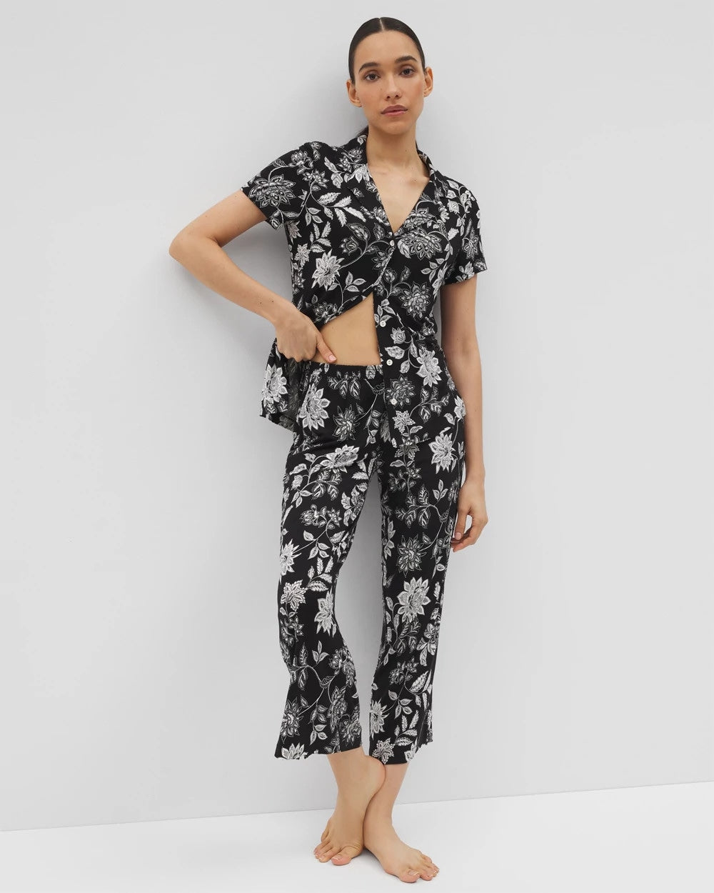 Cropped Pajama Pants - MEANDERING GARDEN BLACK | Soma discount