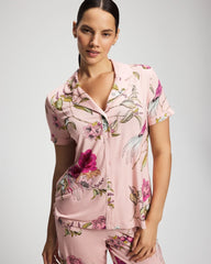 Printed Short Sleeve Notch Collar - FEATHERED FANCY PINK | Soma for sale