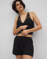 Lace Trim Pajama Shorts - BLACK | Soma outlet