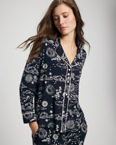 Cool Nights Long Sleeve Notch Collar with Piped Placket Pajama Top - COSMIC BALLET NAVY | Soma discount