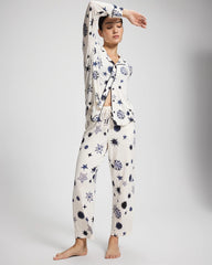 Cool Nights Long Sleeve Notch Collar with Piped Placket Pajama Top - CELESTIAL CHARMS CHAMP | Soma Online