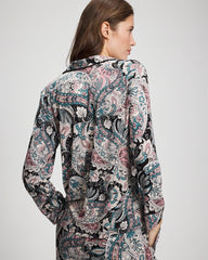 Cool Nights Long Sleeve Notch Collar with Piped Placket Pajama Top - REGAL PAISLEY BLACK | Soma outlet