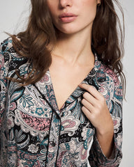 Cool Nights Long Sleeve Notch Collar with Piped Placket Pajama Top - REGAL PAISLEY BLACK | Soma outlet