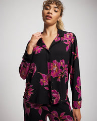 Cool Nights Long Sleeve Notch Collar with Piped Placket Pajama Top - GILDED BLOOMS MAGENTA | Soma discount
