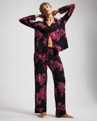 Cool Nights Long Sleeve Notch Collar with Piped Placket Pajama Top - GILDED BLOOMS MAGENTA | Soma discount