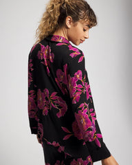 Cool Nights Long Sleeve Notch Collar with Piped Placket Pajama Top - GILDED BLOOMS MAGENTA | Soma discount